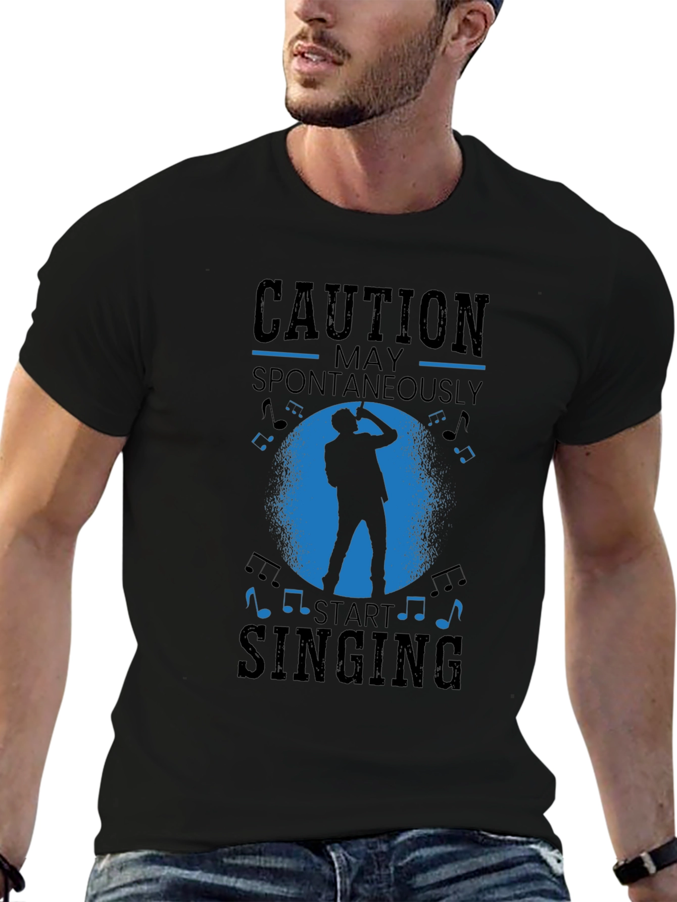 Caution May Spontaneously Start Singing Black T-Shirt