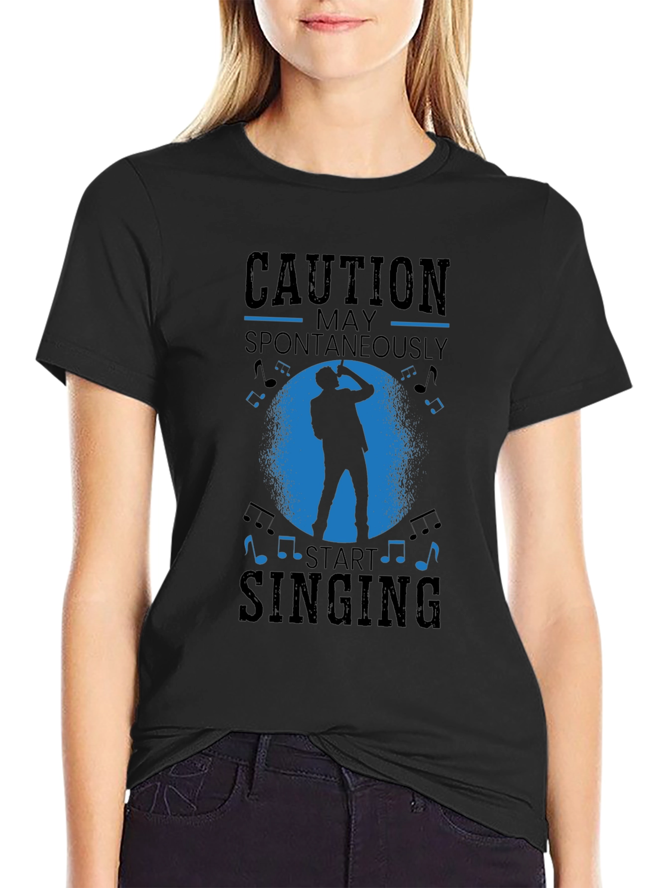 Caution May Spontaneously Start Singing Black T-Shirt