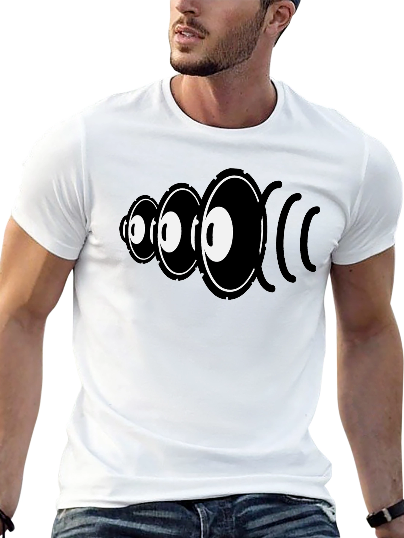 Eye Sound Wave Graphic Tee - Black Cotton Shirt