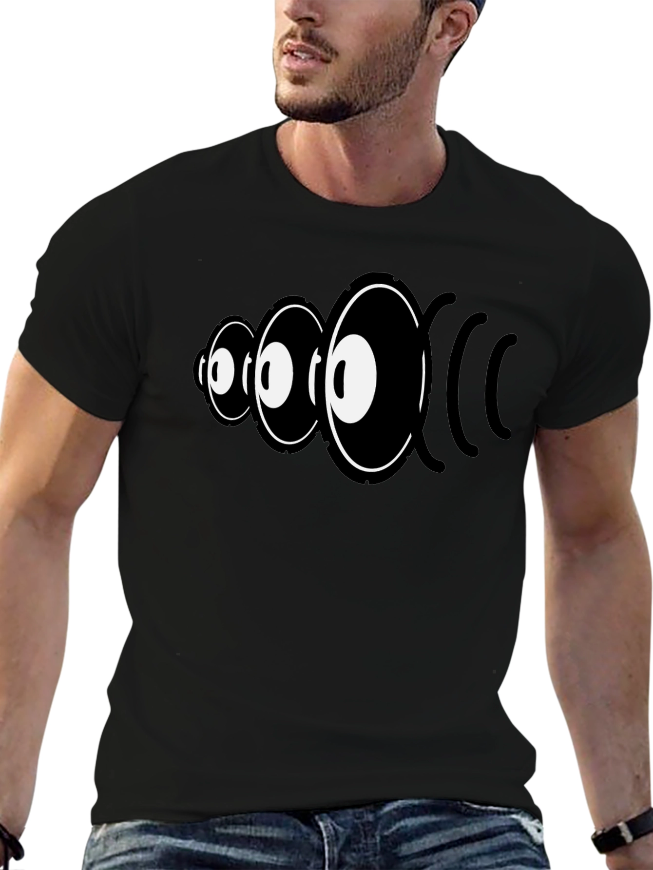 Eye Sound Wave Graphic Tee - Black Cotton Shirt