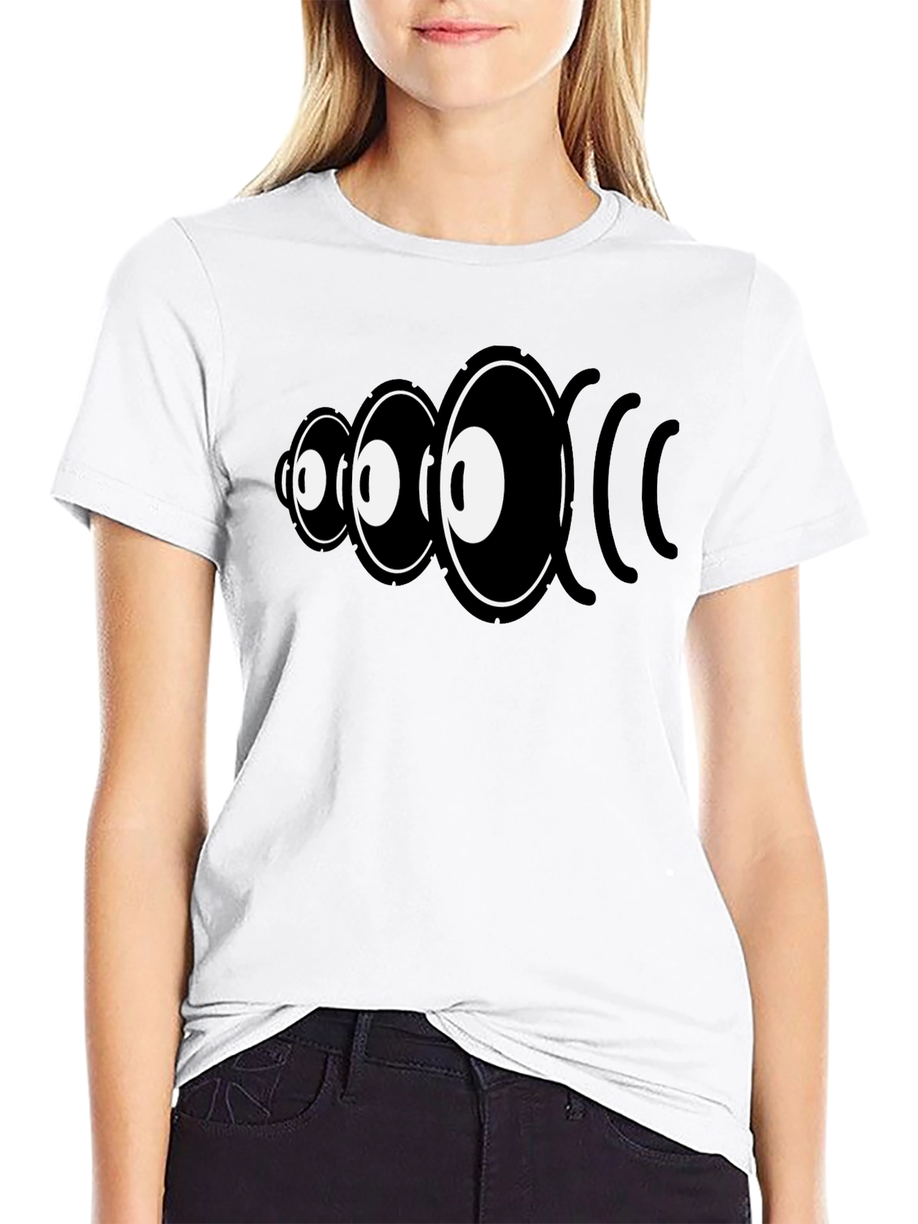 Eye Sound Wave Graphic Tee - Black Cotton Shirt