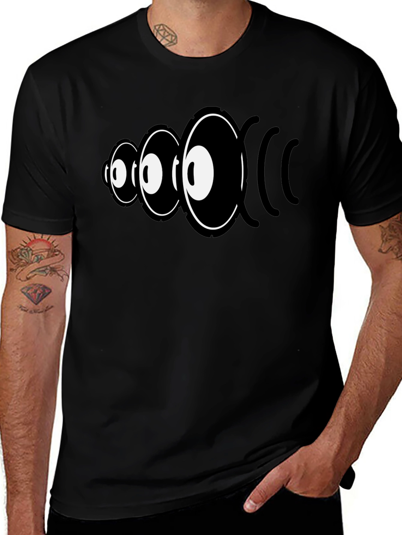 Eye Sound Wave Graphic Tee - Black Cotton Shirt