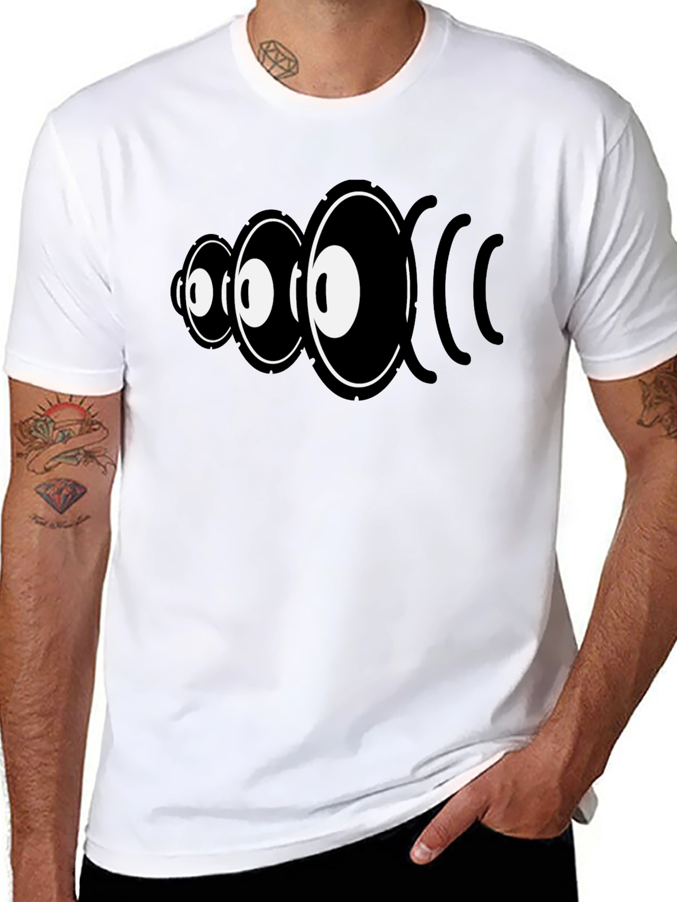 Eye Sound Wave Graphic Tee - Black Cotton Shirt