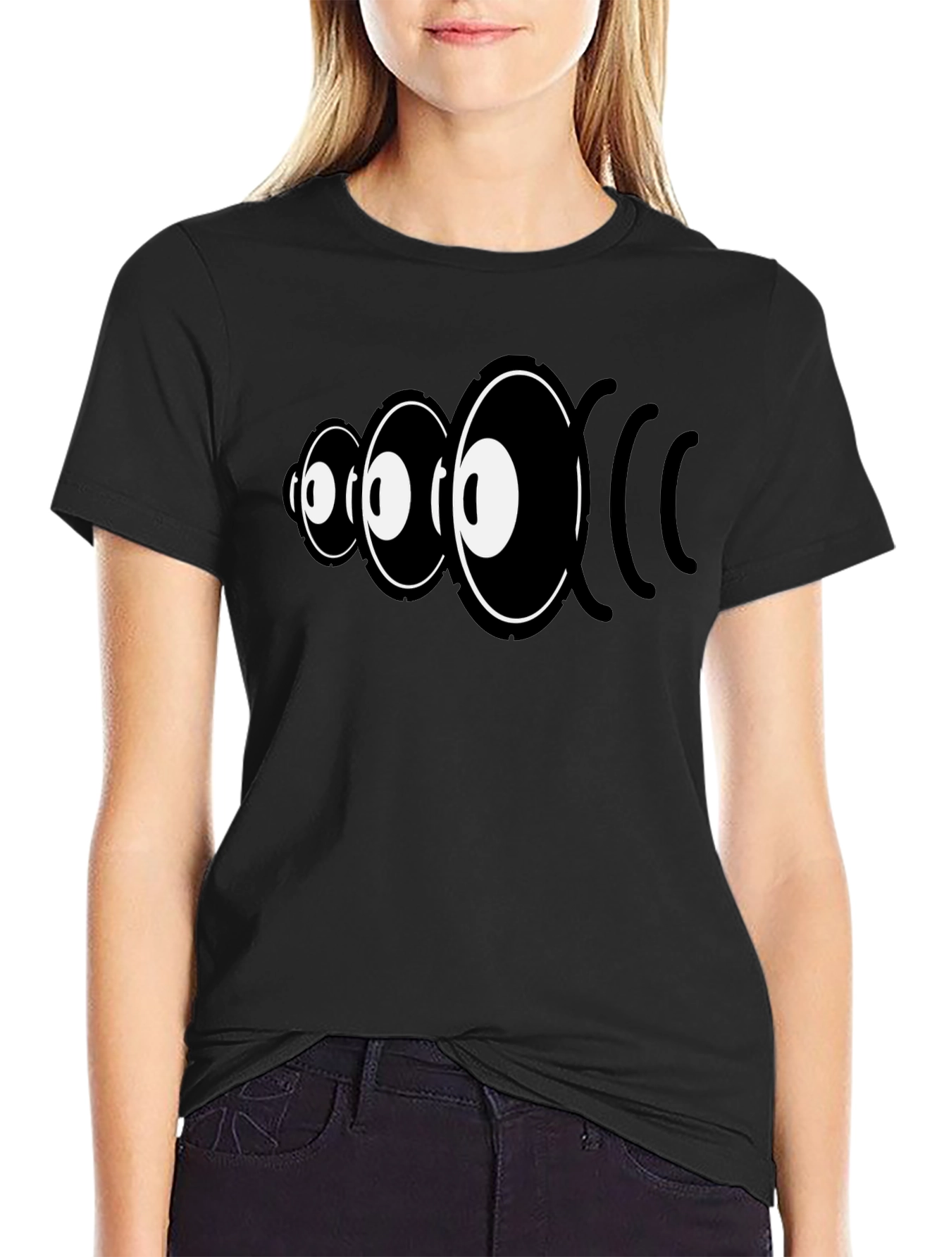 Eye Sound Wave Graphic Tee - Black Cotton Shirt