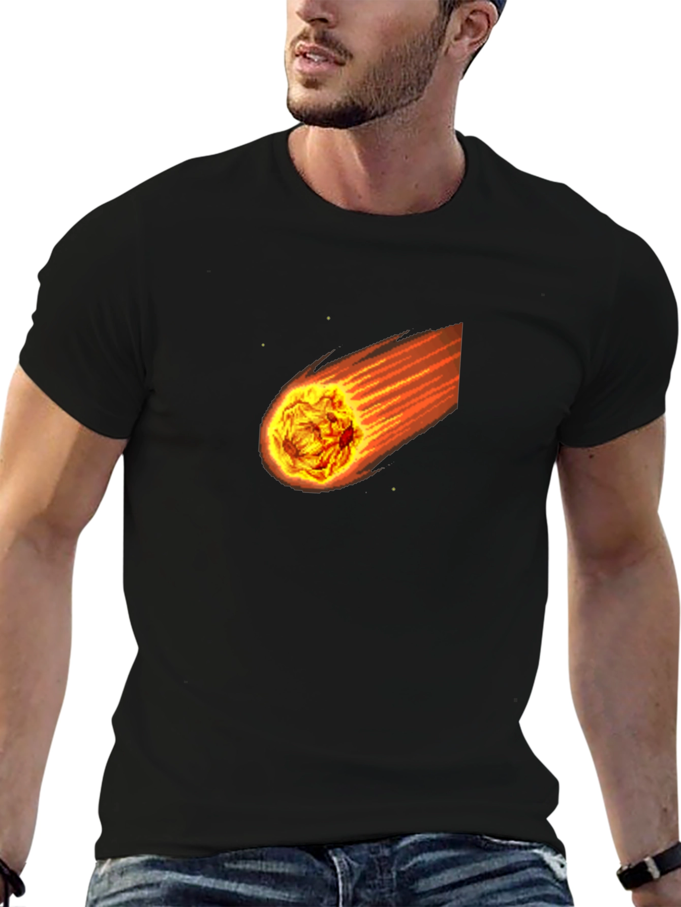 Meteor Black T-Shirt - Fiery Space Graphic Tee