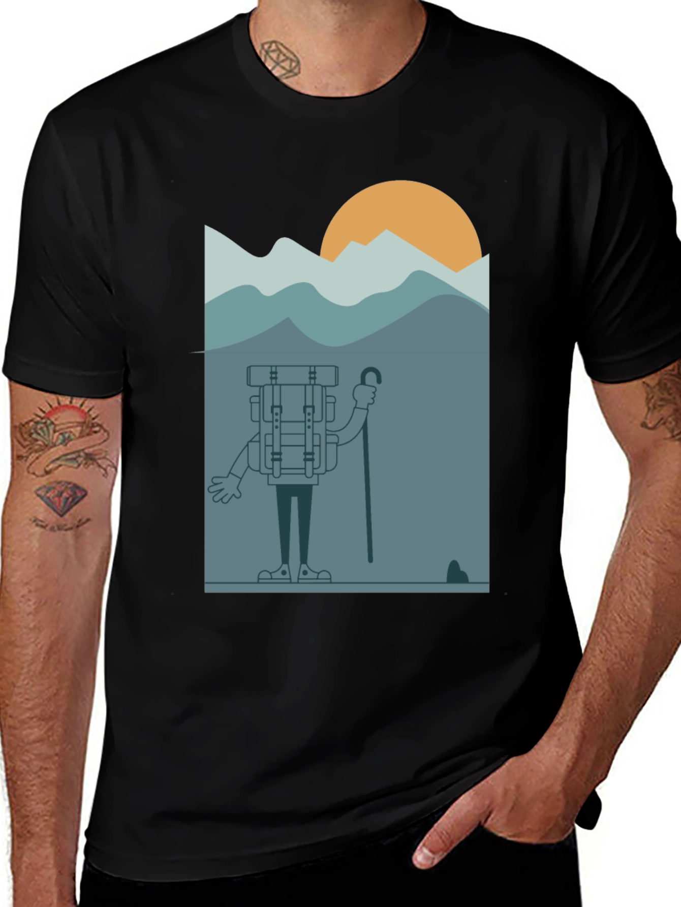 Cartoon Hiker Black T-Shirt