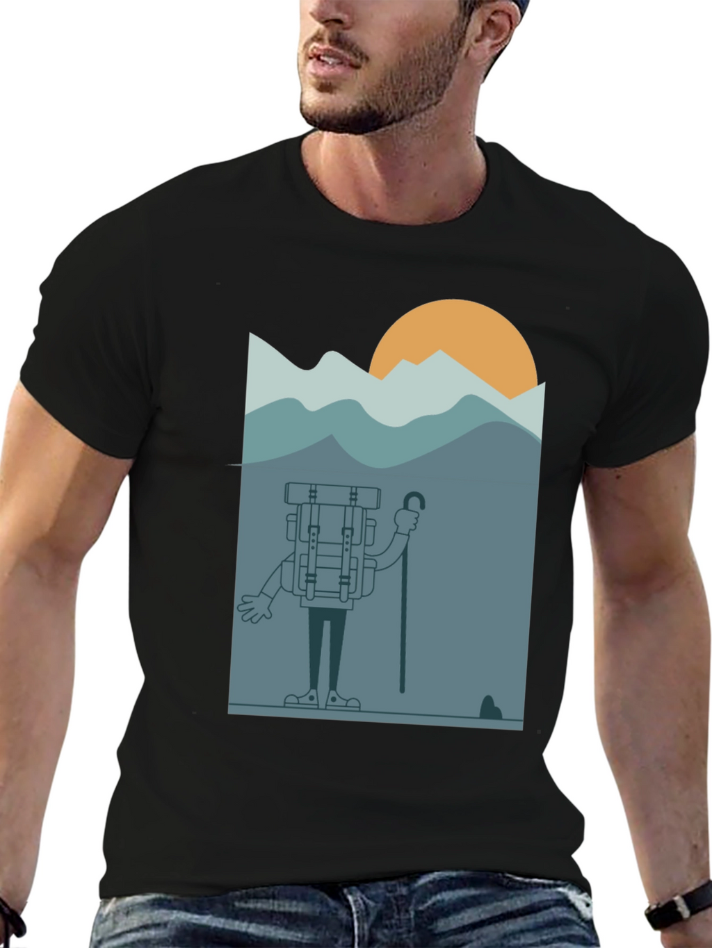 Cartoon Hiker Black T-Shirt