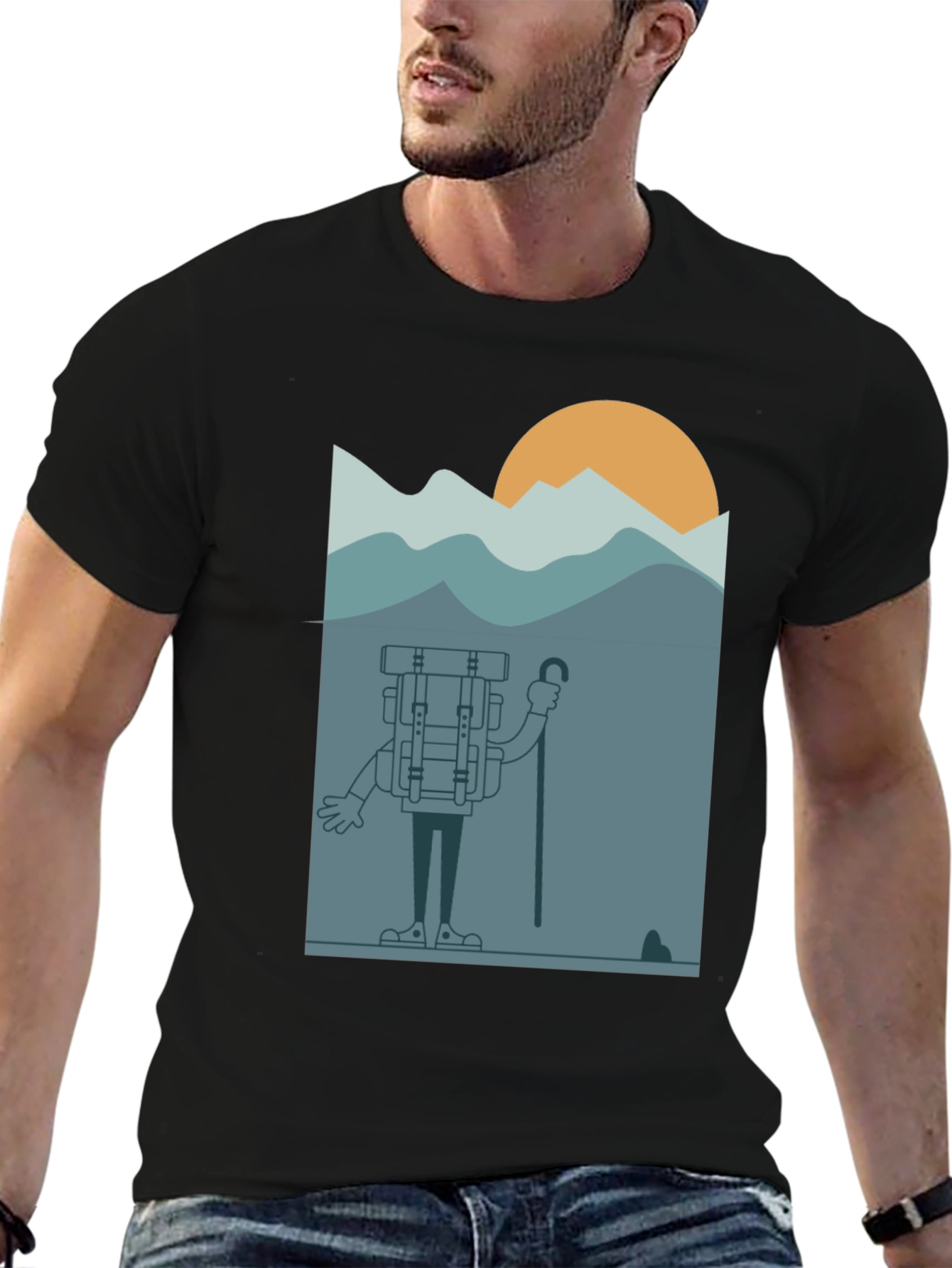 Cartoon Hiker Black T-Shirt