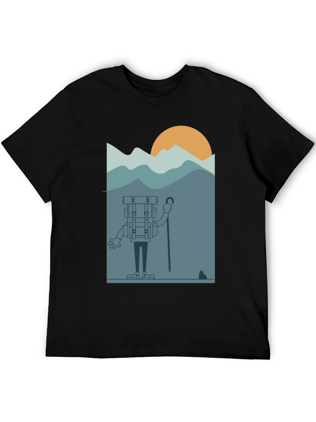 Cartoon Hiker Black T-Shirt