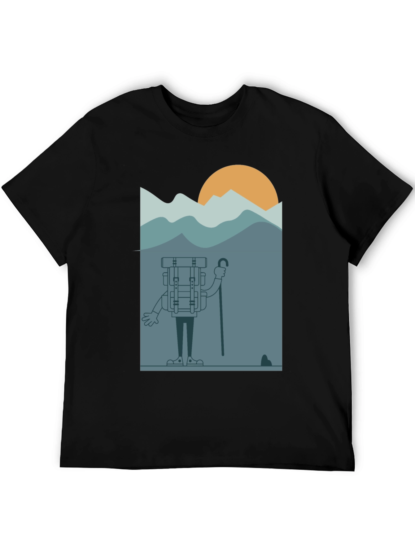 Cartoon Hiker Black T-Shirt