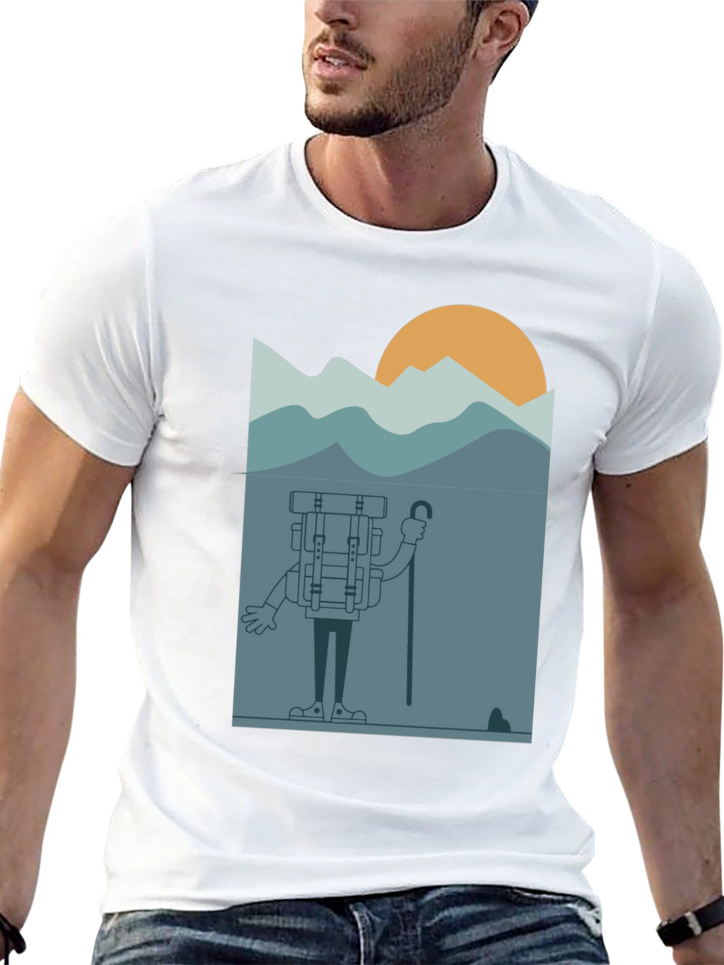 Cartoon Hiker Black T-Shirt