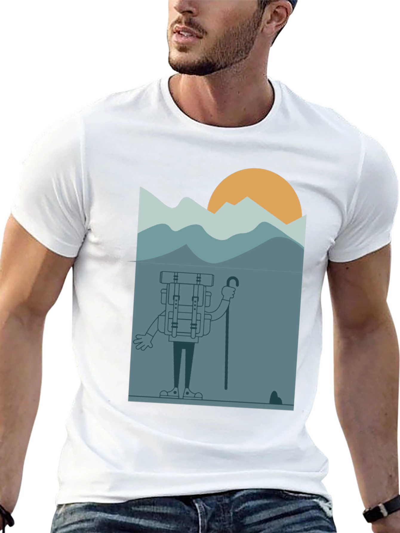 Cartoon Hiker Black T-Shirt