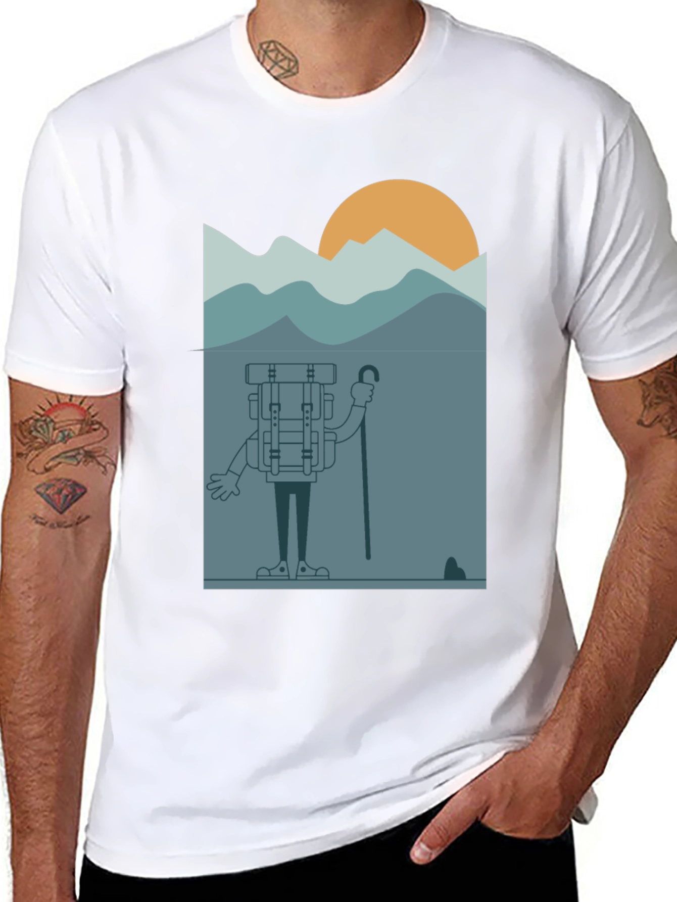 Cartoon Hiker Black T-Shirt