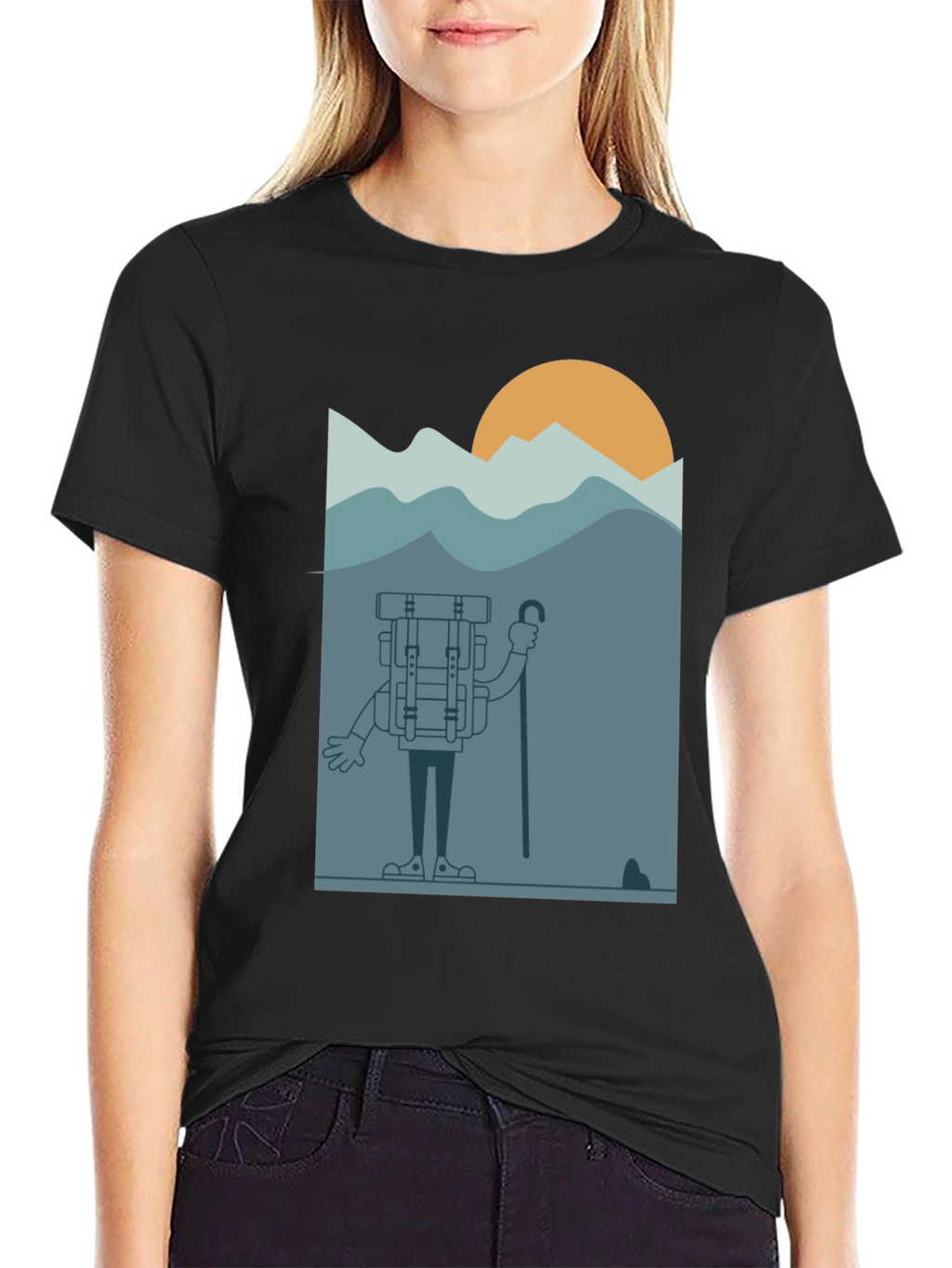 Cartoon Hiker Black T-Shirt