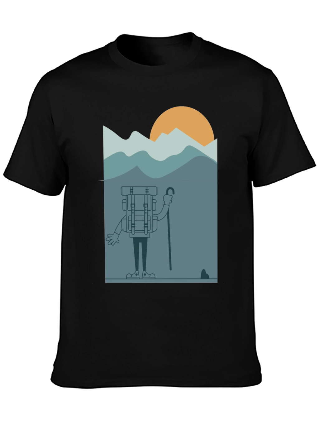 Cartoon Hiker Black T-Shirt