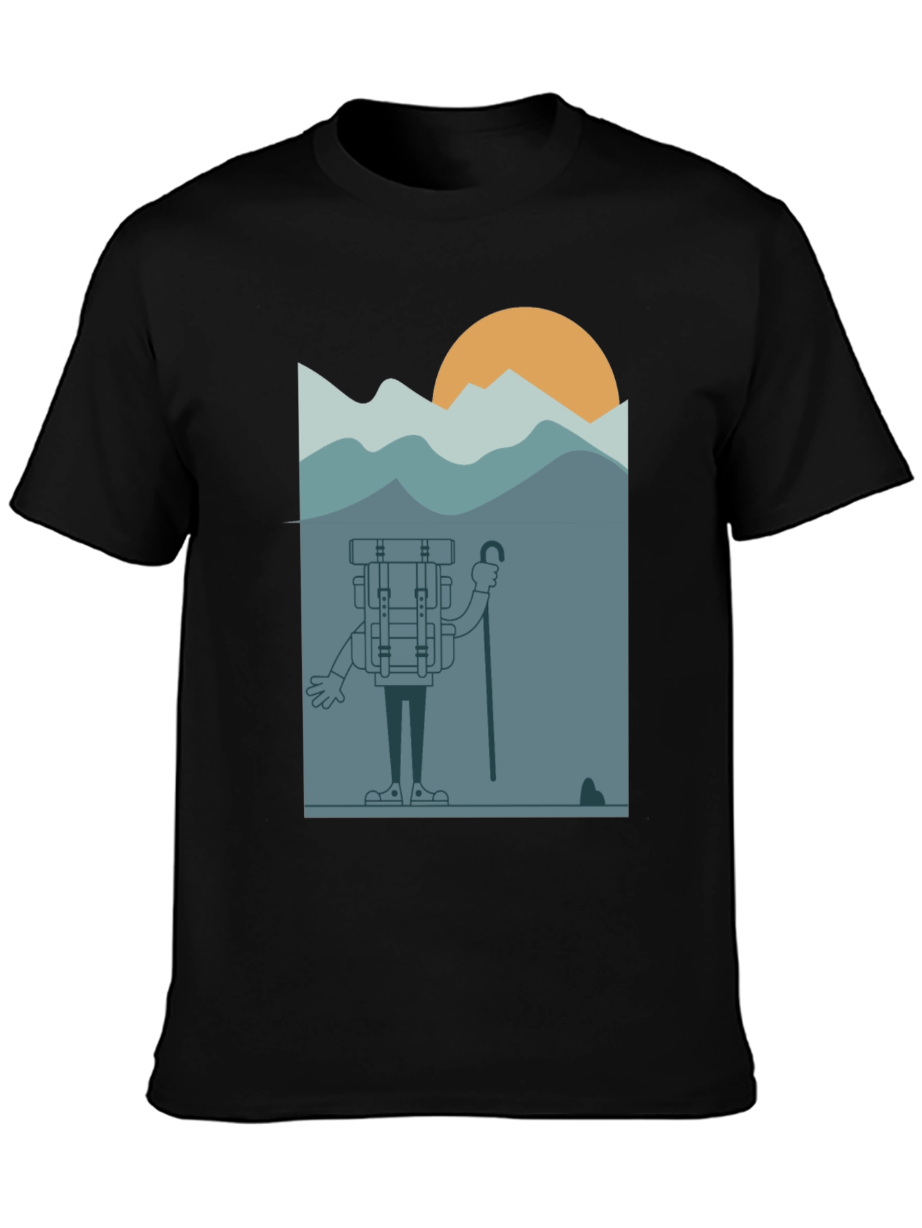 Cartoon Hiker Black T-Shirt