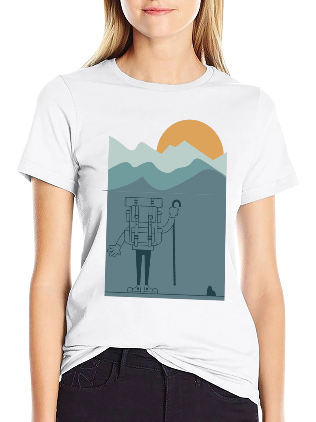 Cartoon Hiker Black T-Shirt