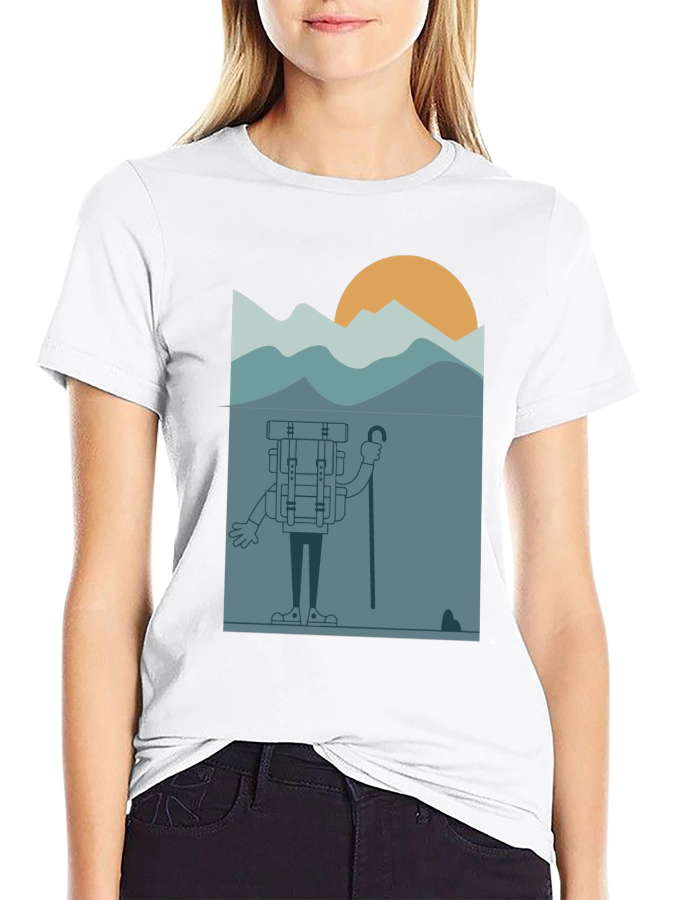 Cartoon Hiker Black T-Shirt