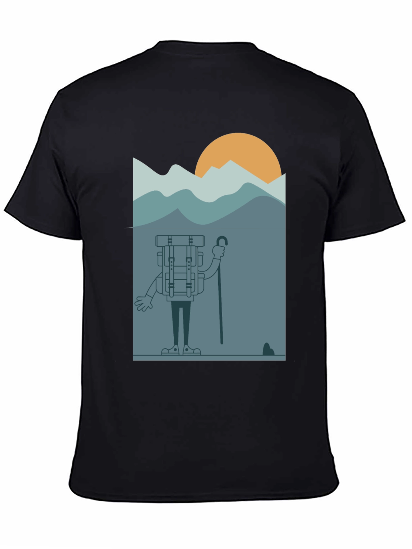Cartoon Hiker Black T-Shirt