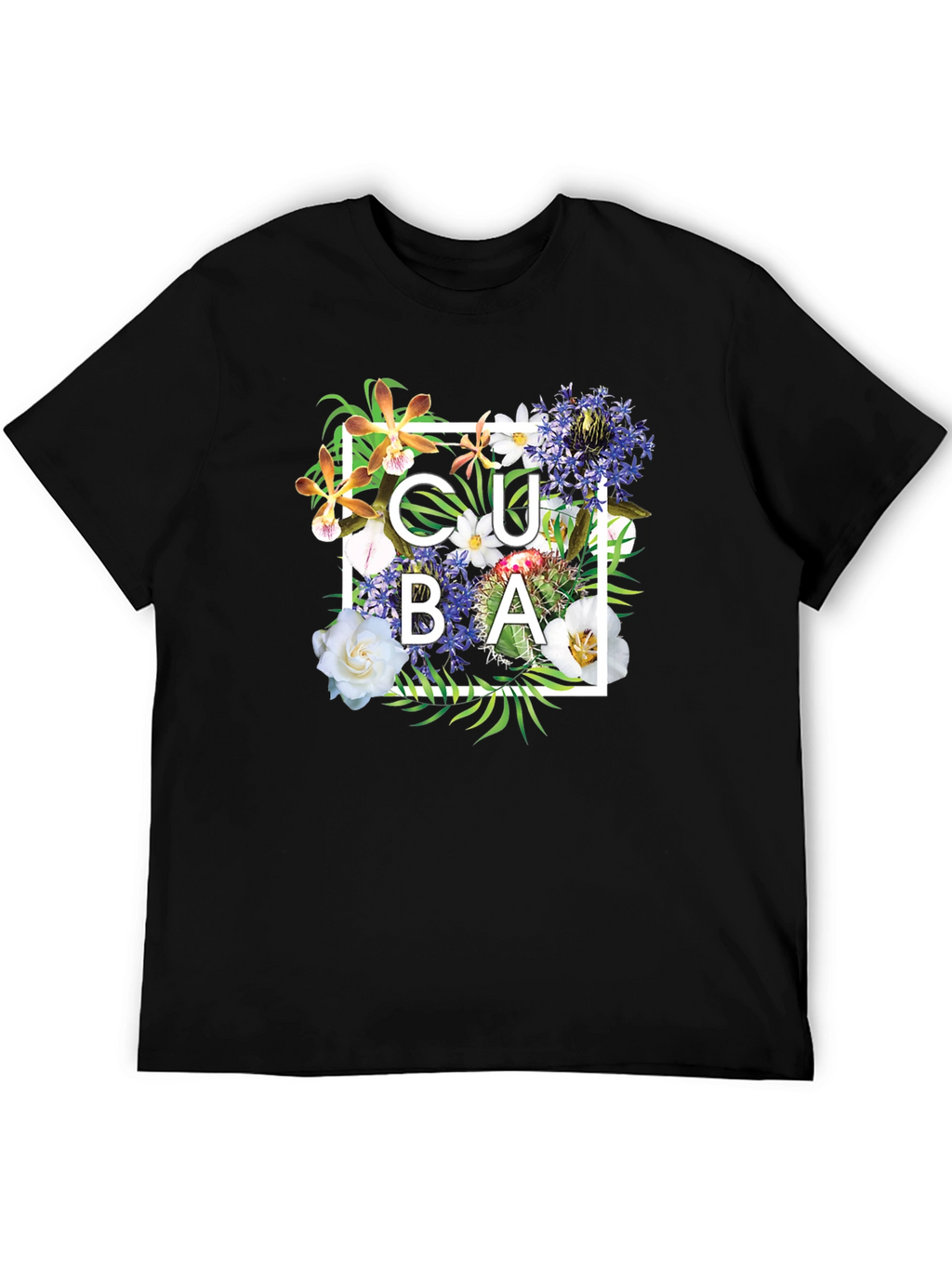 Cuba Floral Graphic Black T-Shirt