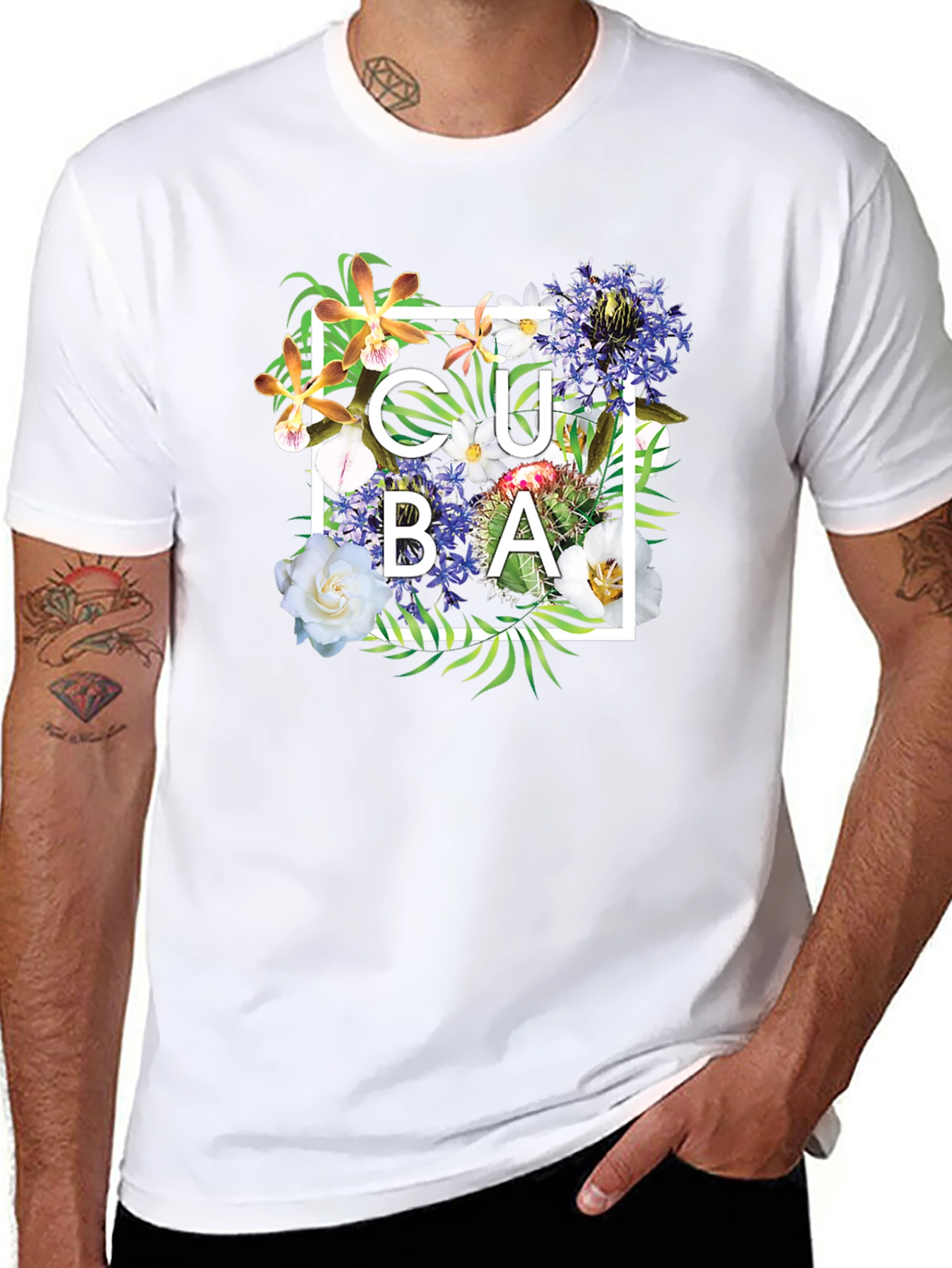 Cuba Floral Graphic Black T-Shirt