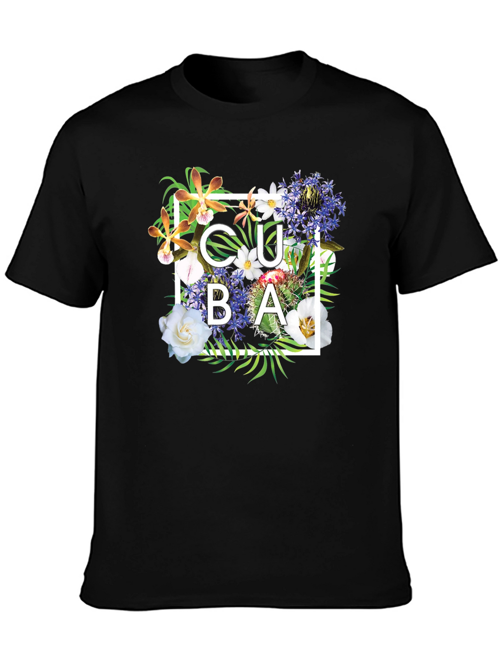 Cuba Floral Graphic Black T-Shirt