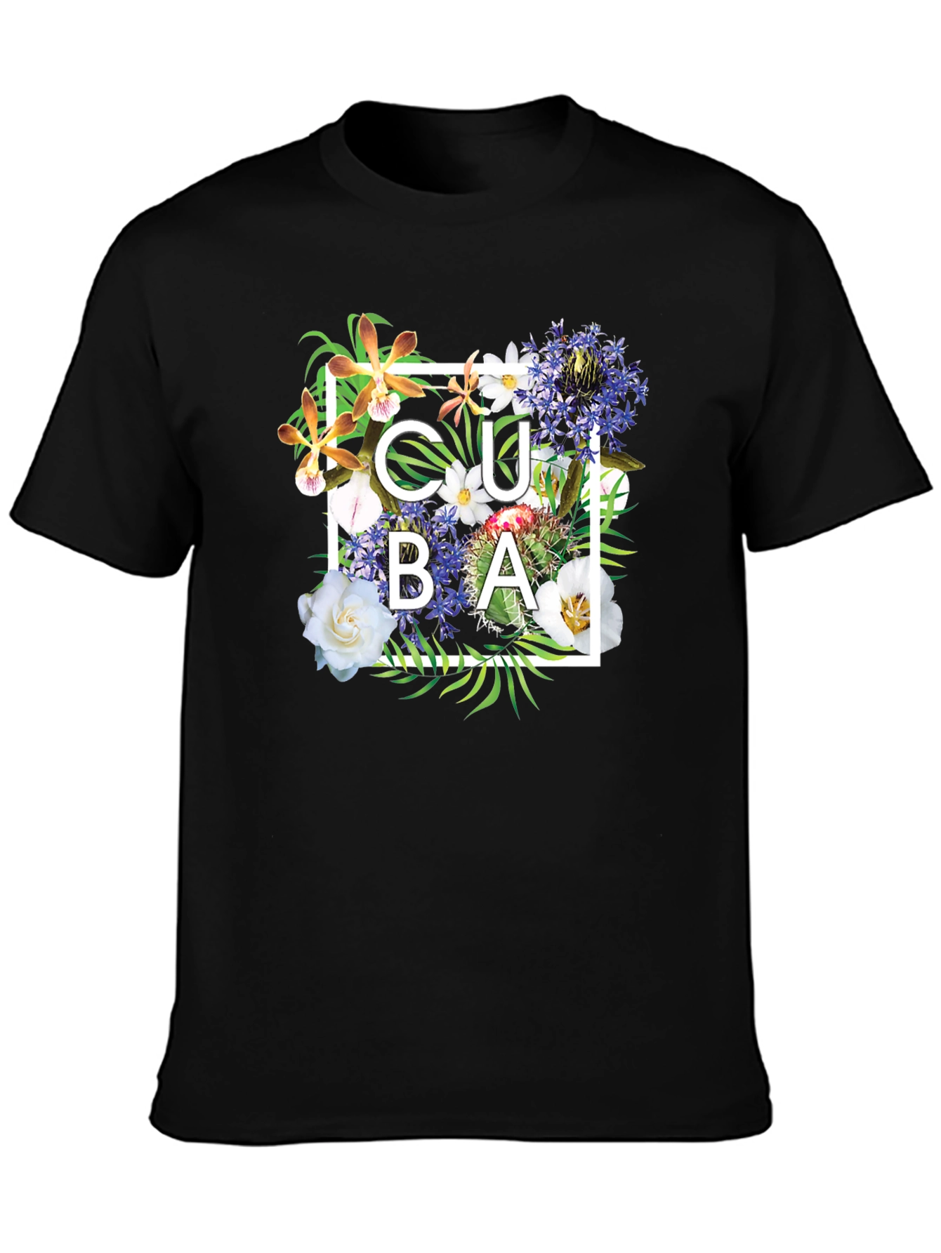 Cuba Floral Graphic Black T-Shirt