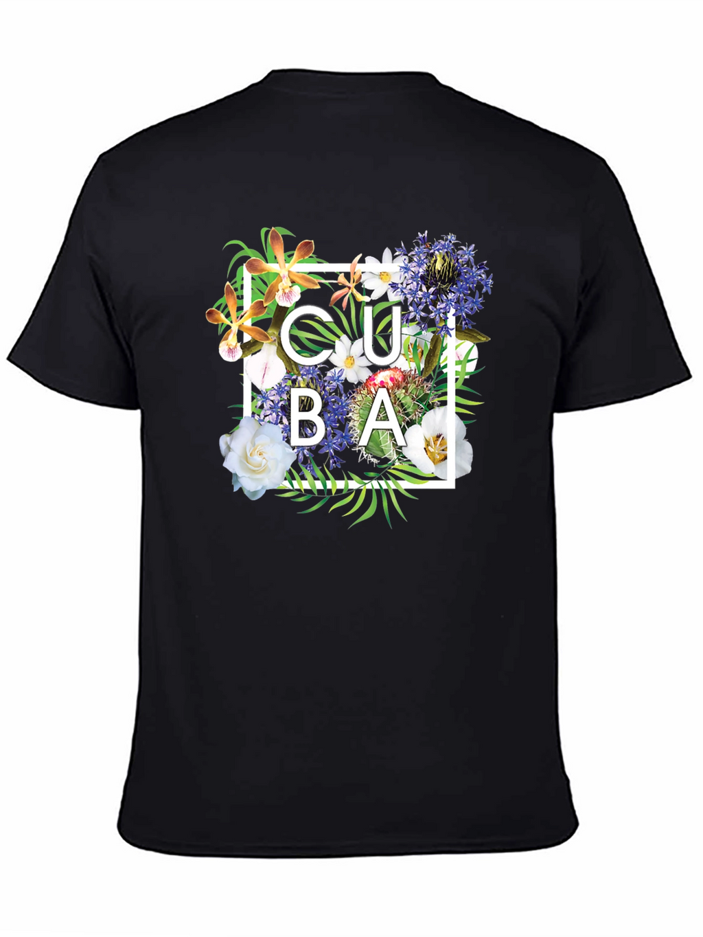 Cuba Floral Graphic Black T-Shirt