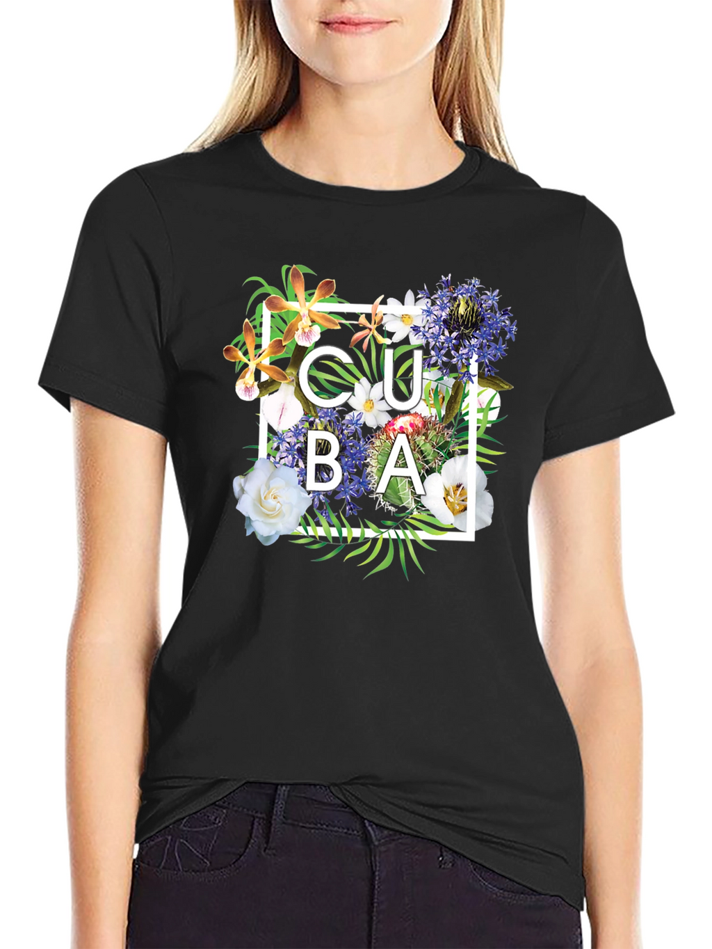 Cuba Floral Graphic Black T-Shirt