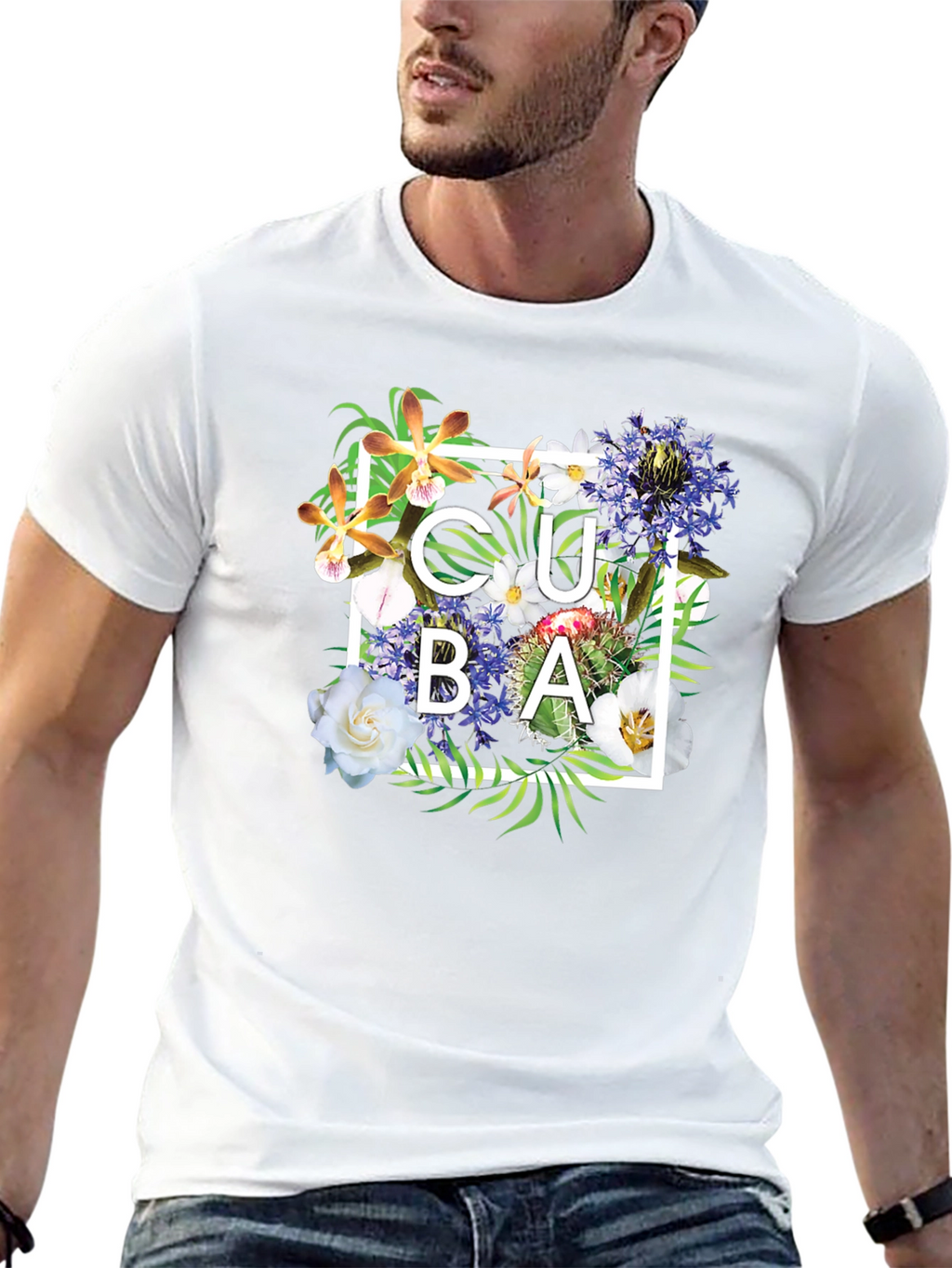 Cuba Floral Graphic Black T-Shirt