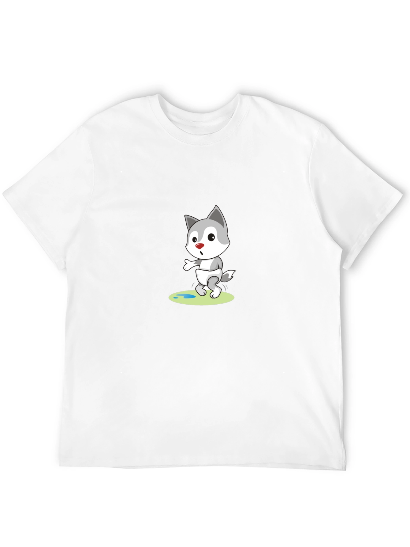 Cartoon Wolf Graphic Tee - Black Cotton T-Shirt