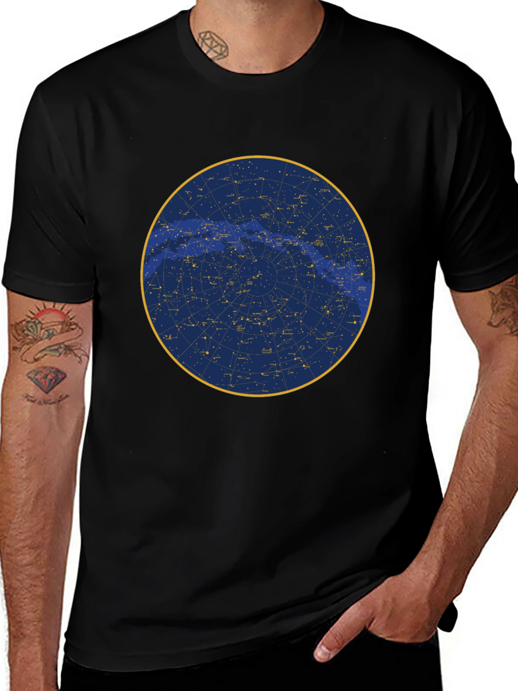 Celestial Constellation Graphic Tee - Black