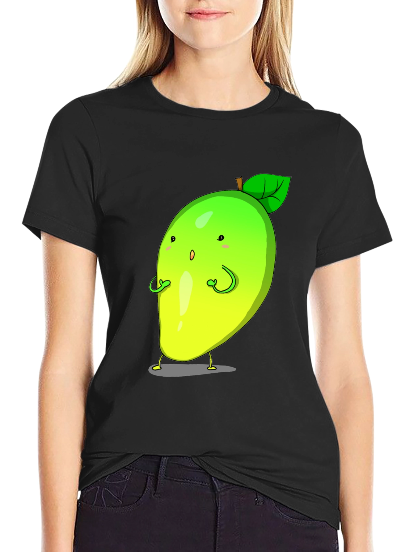 Cartoon Mango Graphic Tee - Black Unisex T-Shirt