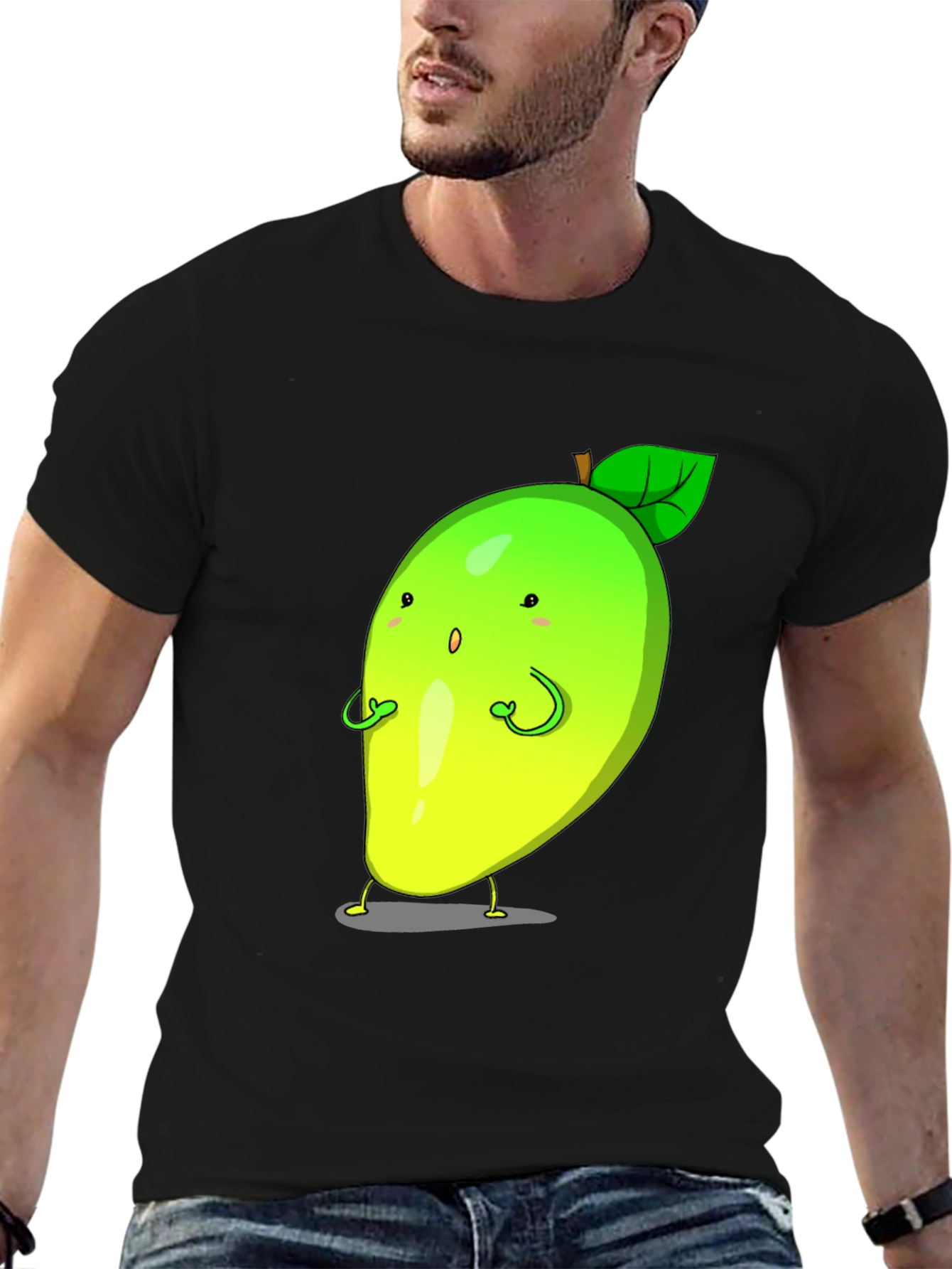 Cartoon Mango Graphic Tee - Black Unisex T-Shirt