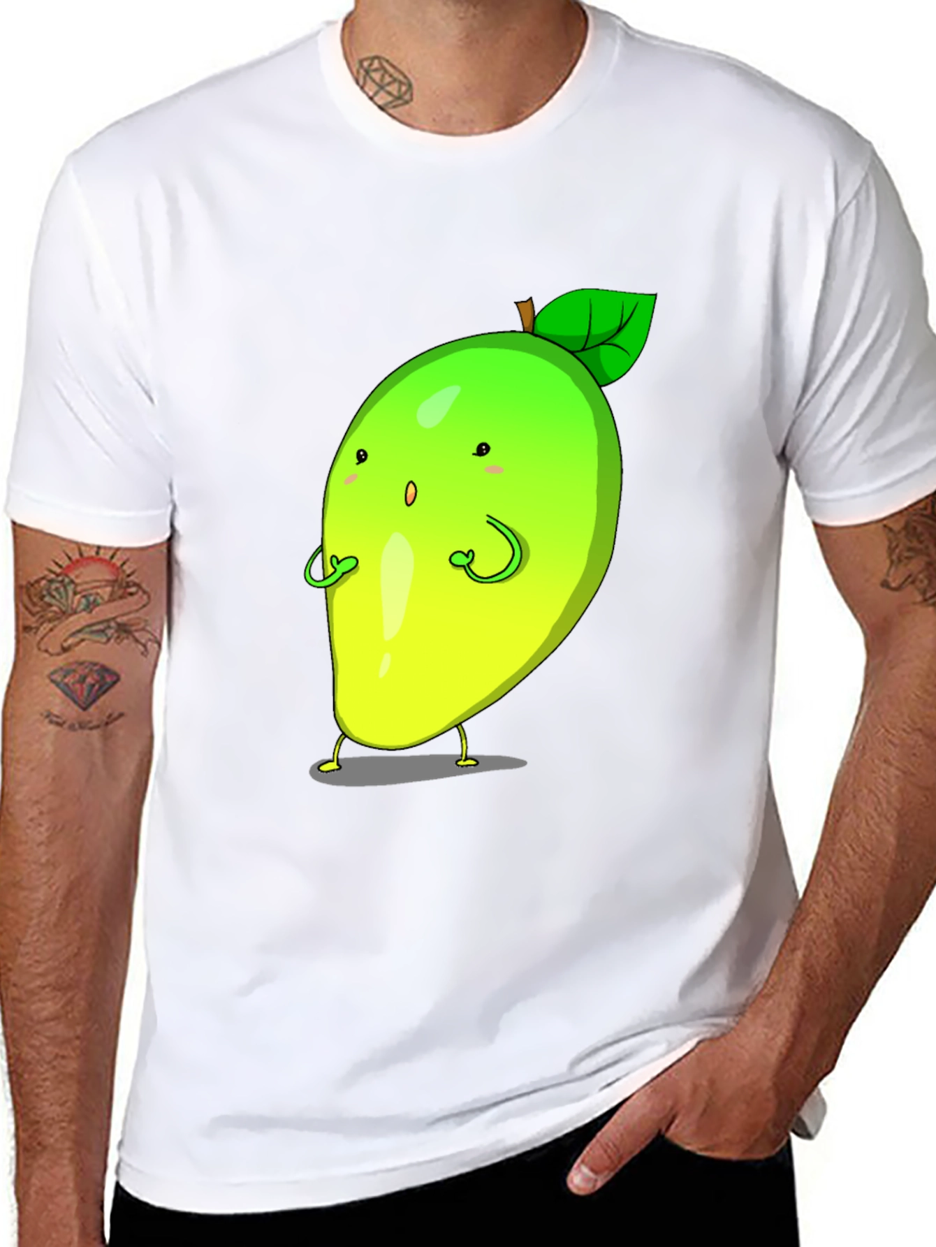 Cartoon Mango Graphic Tee - Black Unisex T-Shirt