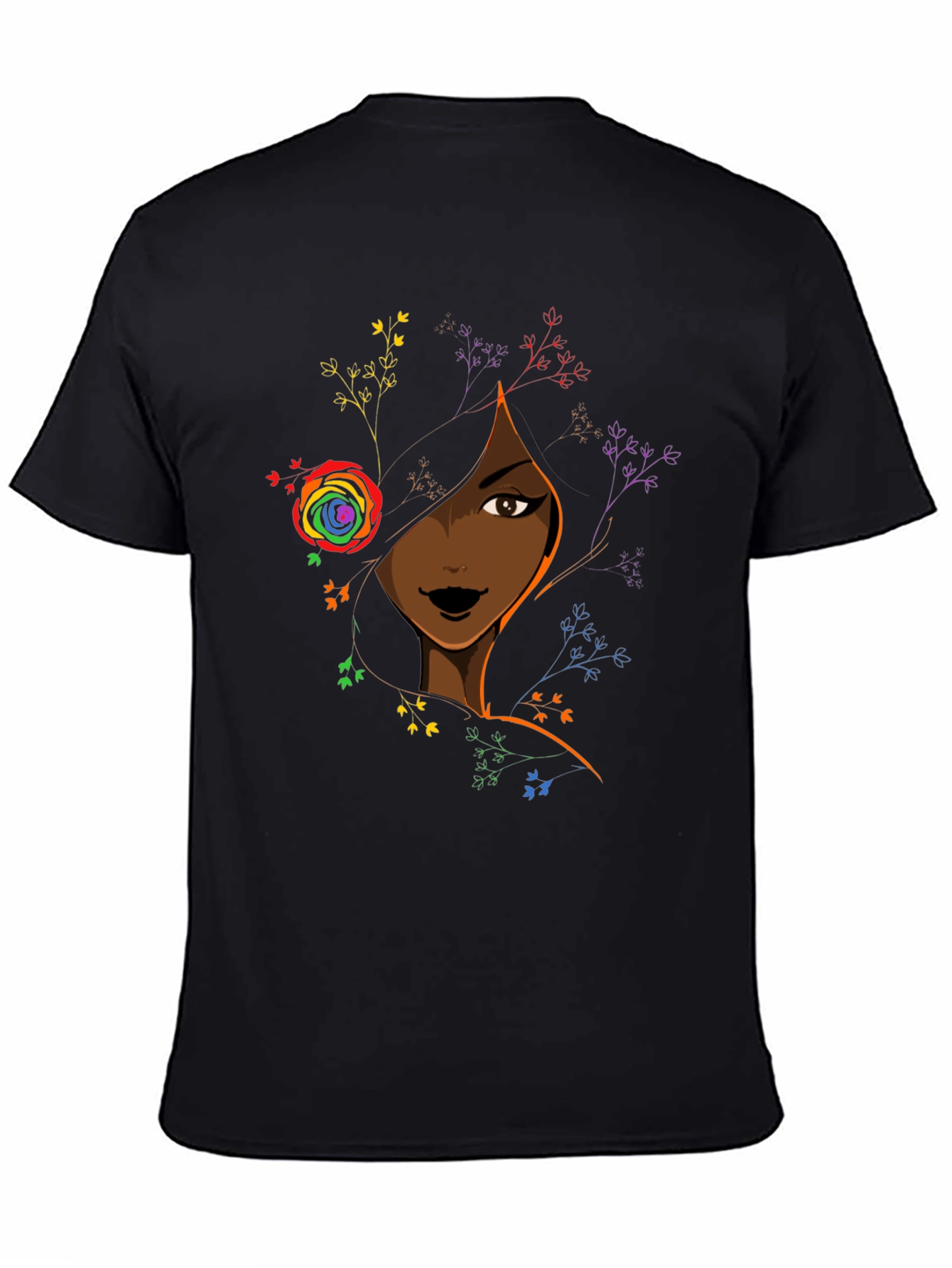 Black Girl Magic Tee - Rainbow Flower Portrait Shirt