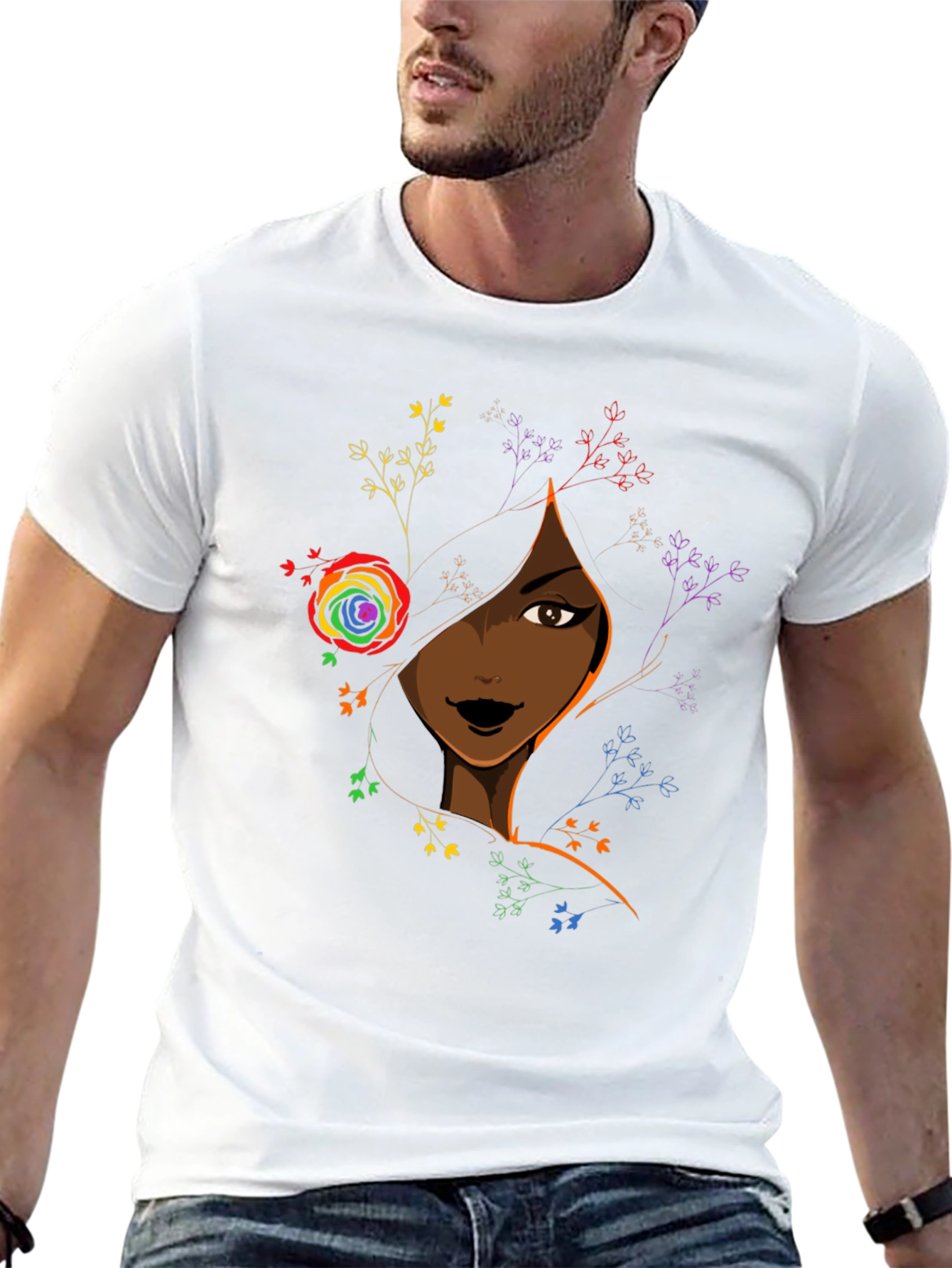 Black Girl Magic Tee - Rainbow Flower Portrait Shirt
