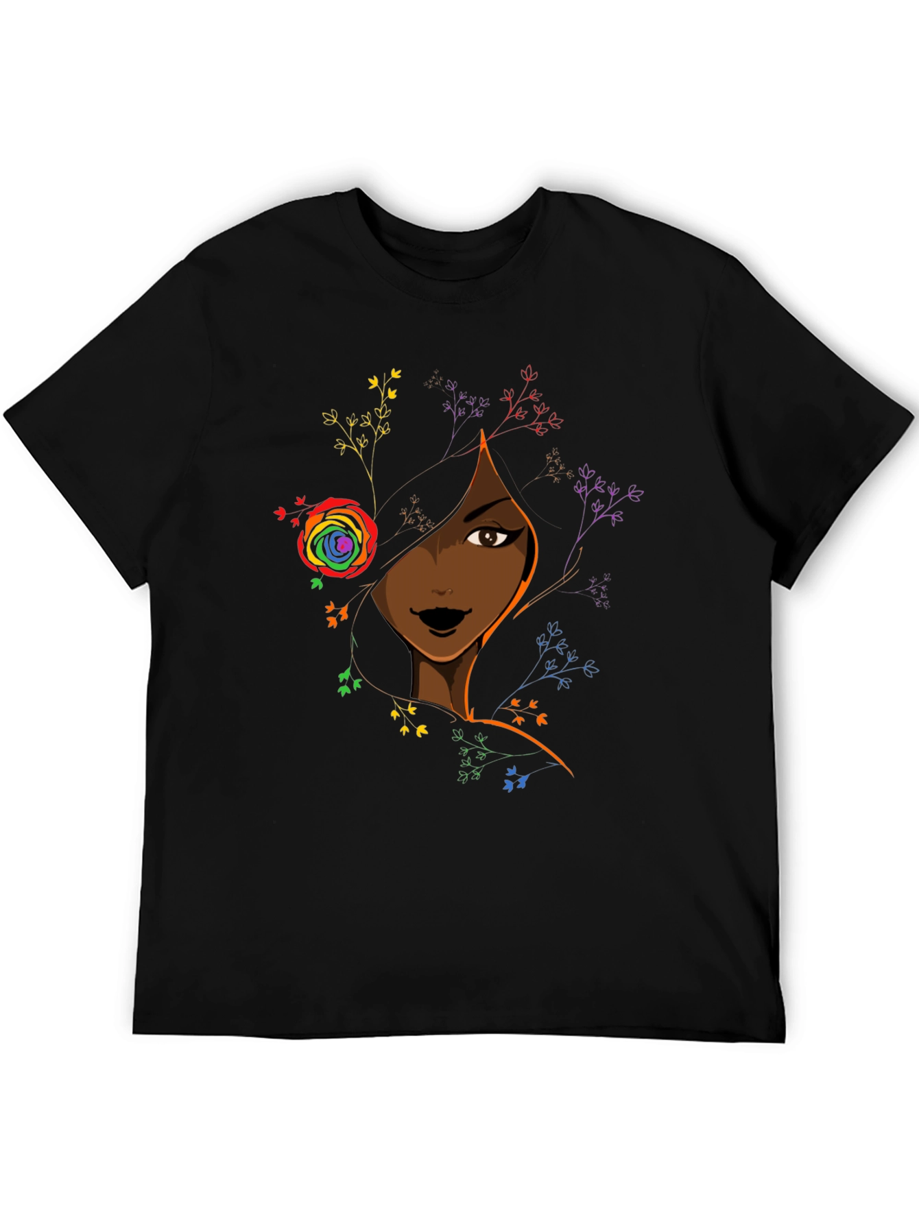 Black Girl Magic Tee - Rainbow Flower Portrait Shirt