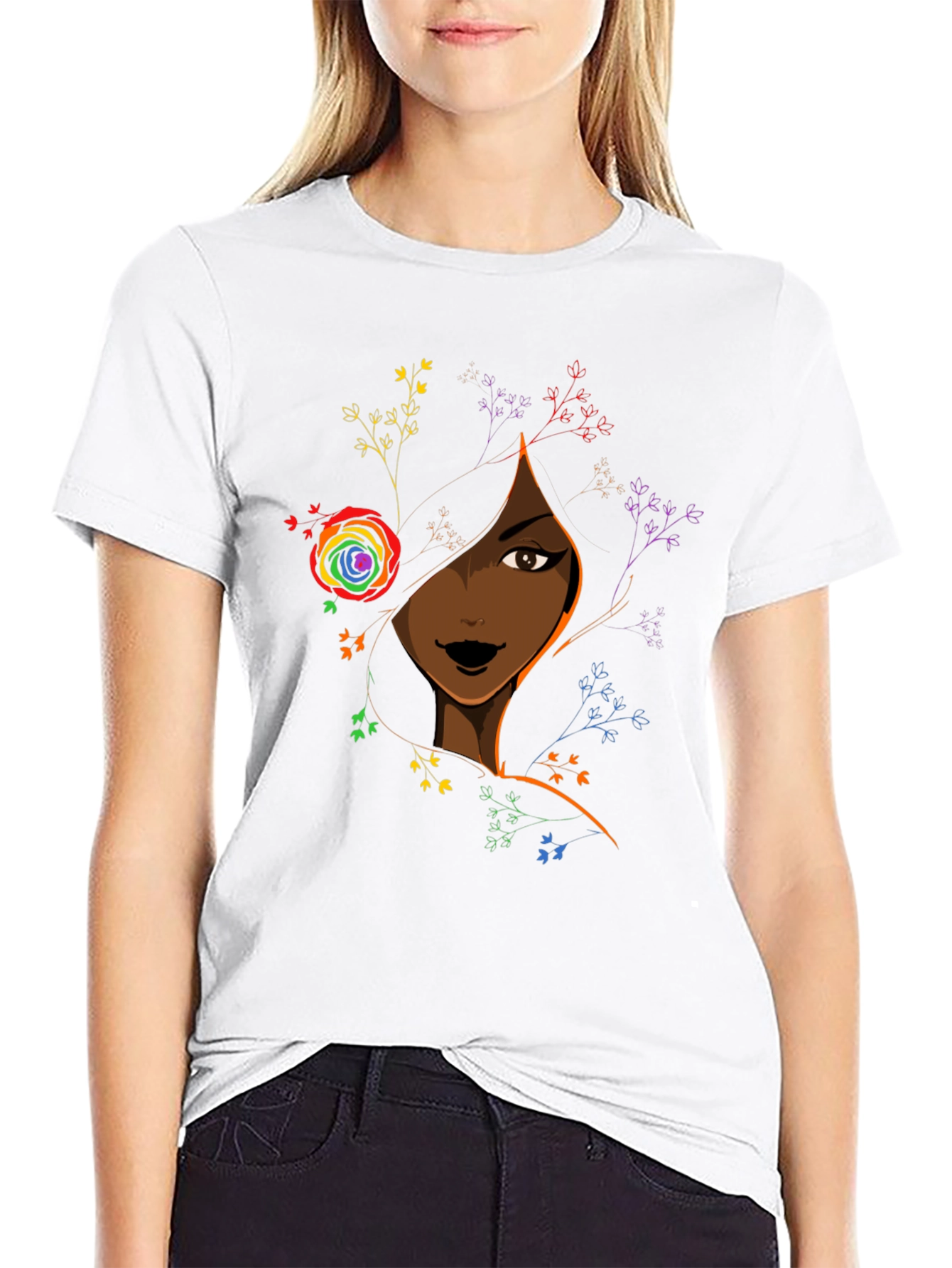 Black Girl Magic Tee - Rainbow Flower Portrait Shirt