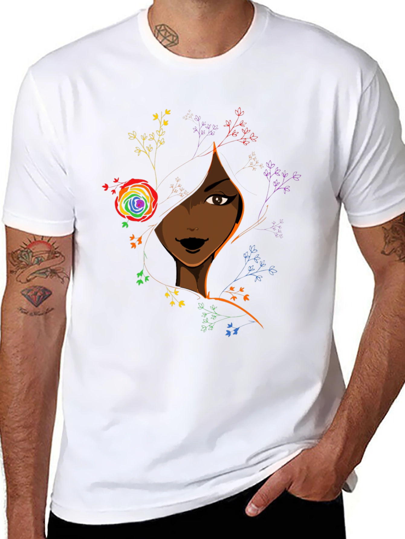 Black Girl Magic Tee - Rainbow Flower Portrait Shirt