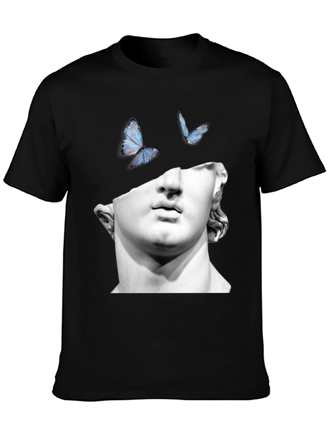 Statue & Butterfly Graphic Black T-Shirt