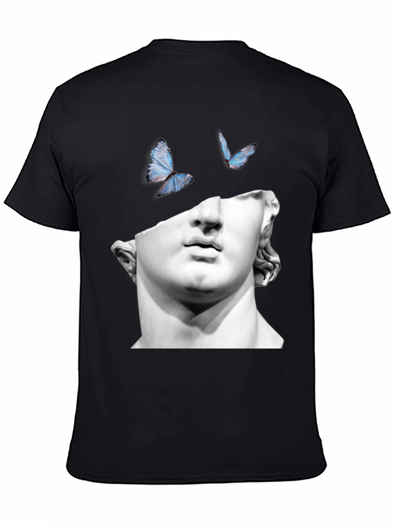 Statue & Butterfly Graphic Black T-Shirt