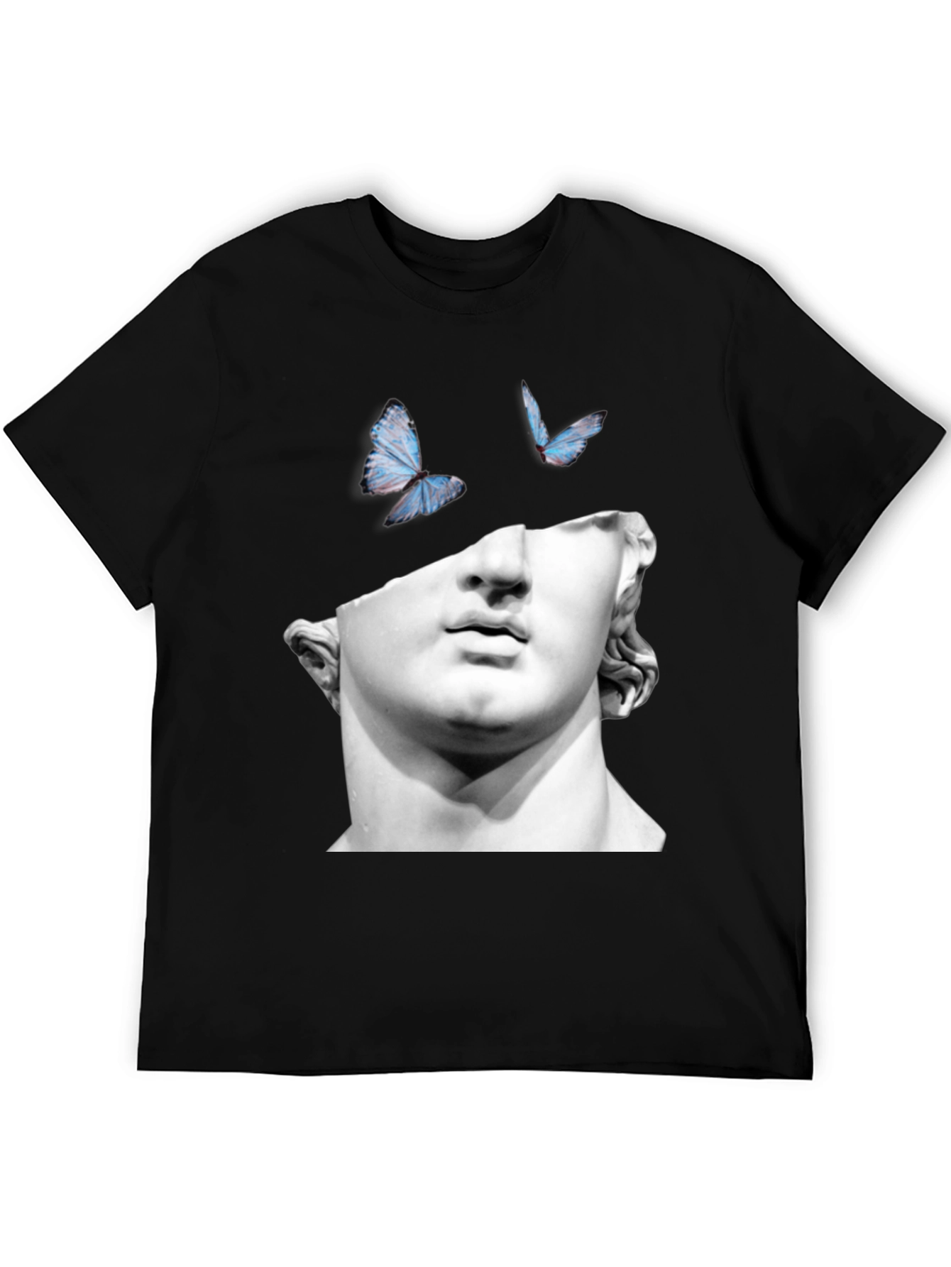 Statue & Butterfly Graphic Black T-Shirt