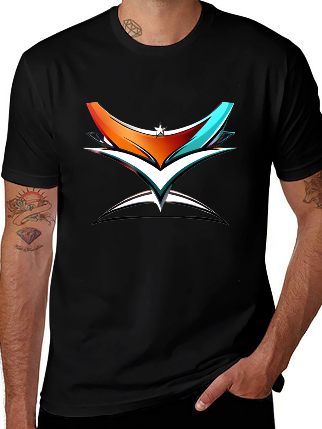 Abstract Graphic Print Black Cotton T-Shirt