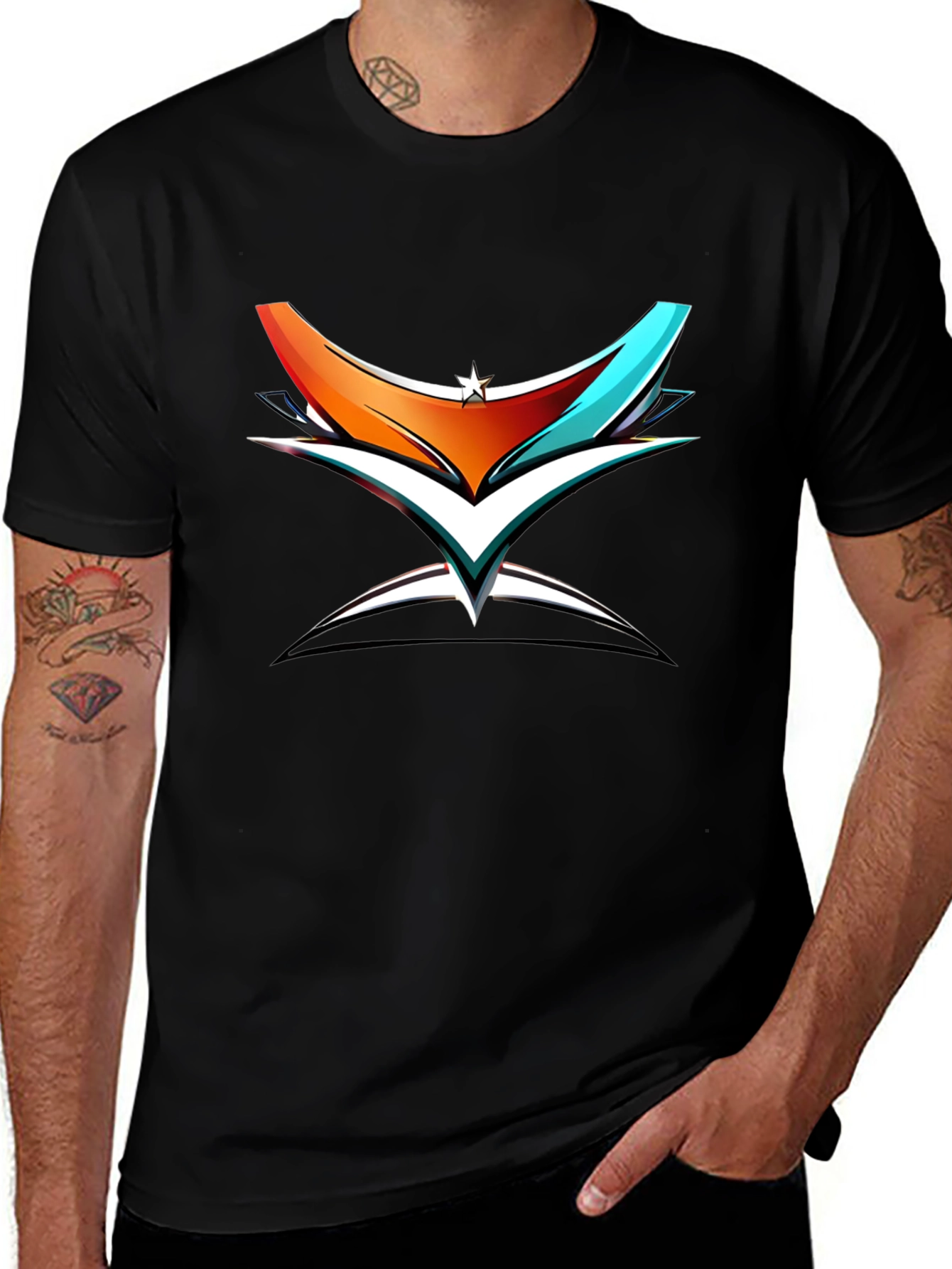 Abstract Graphic Print Black Cotton T-Shirt