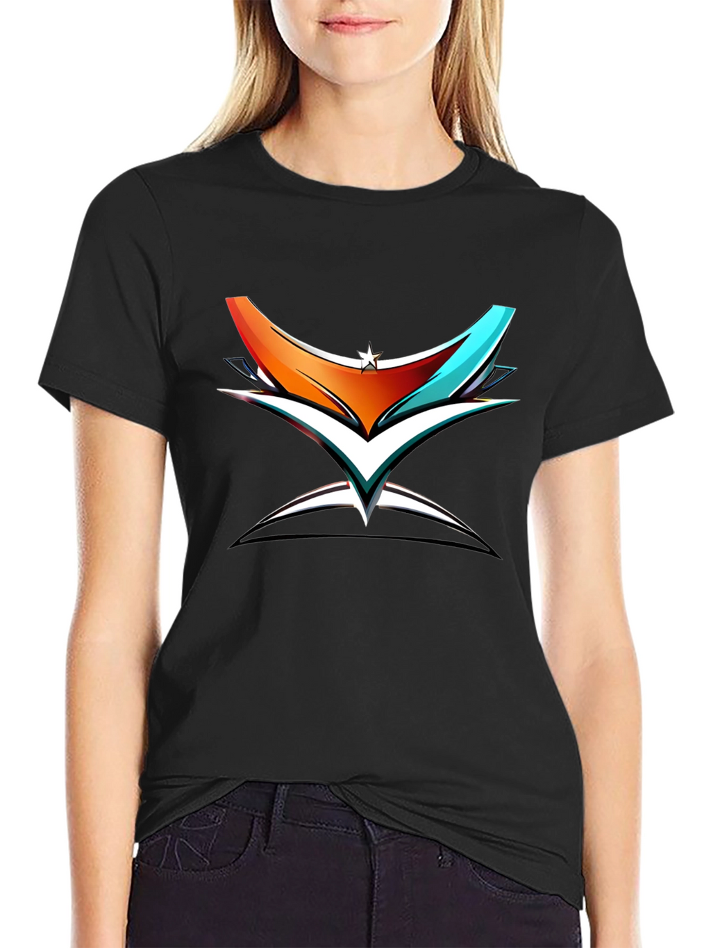 Abstract Graphic Print Black Cotton T-Shirt