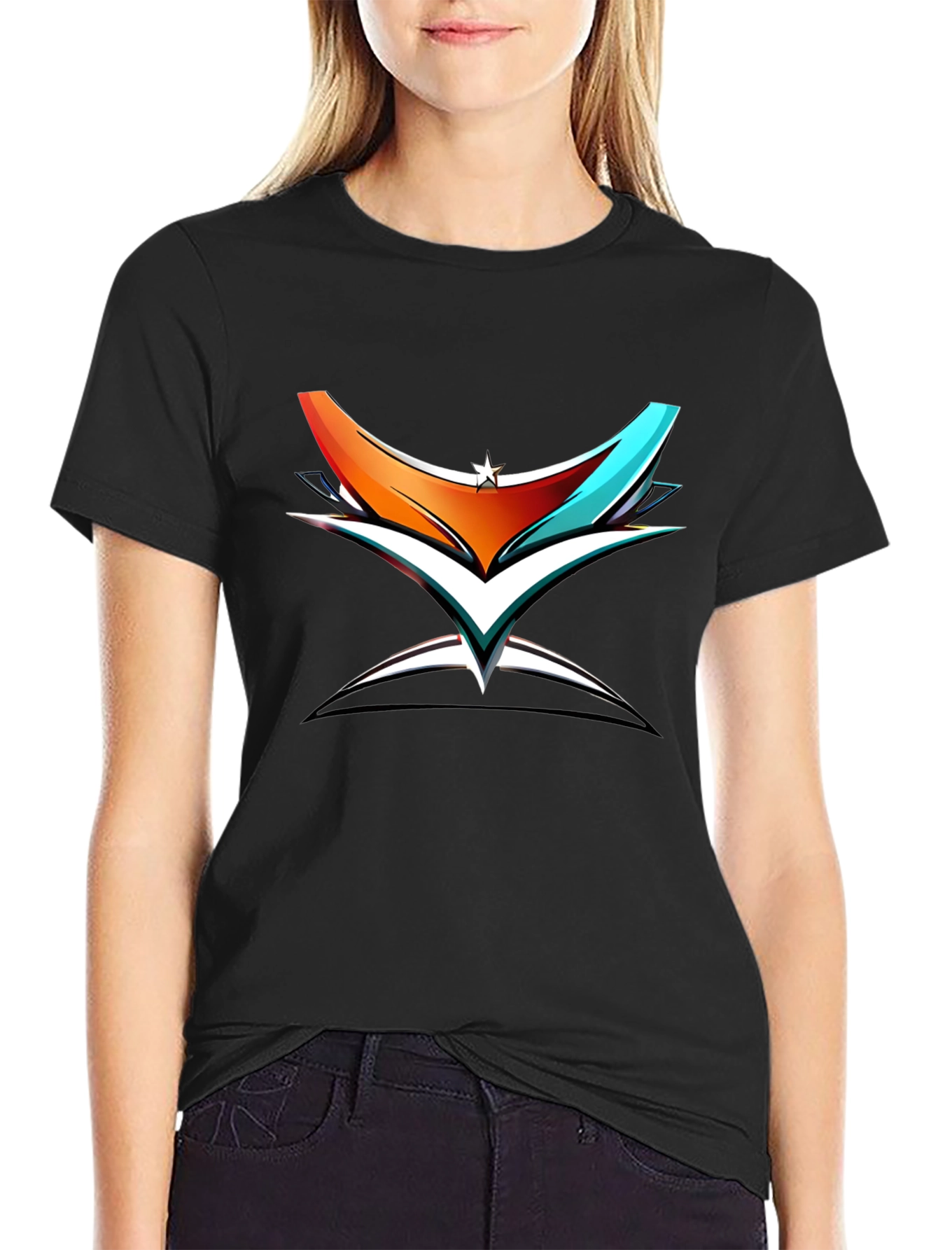 Abstract Graphic Print Black Cotton T-Shirt