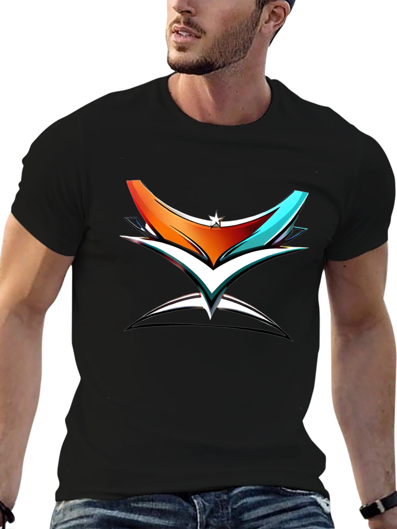 Abstract Graphic Print Black Cotton T-Shirt