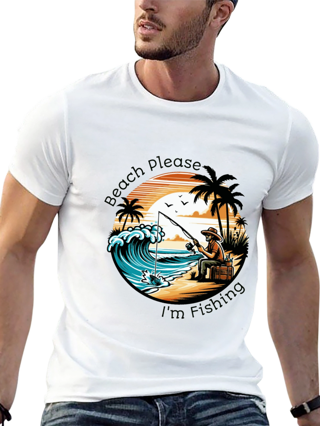 Beach Please Im Fishing Black T-Shirt