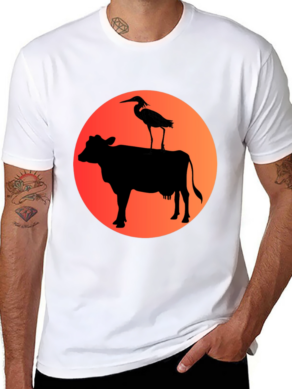 Cow & Heron Graphic T-Shirt - Black